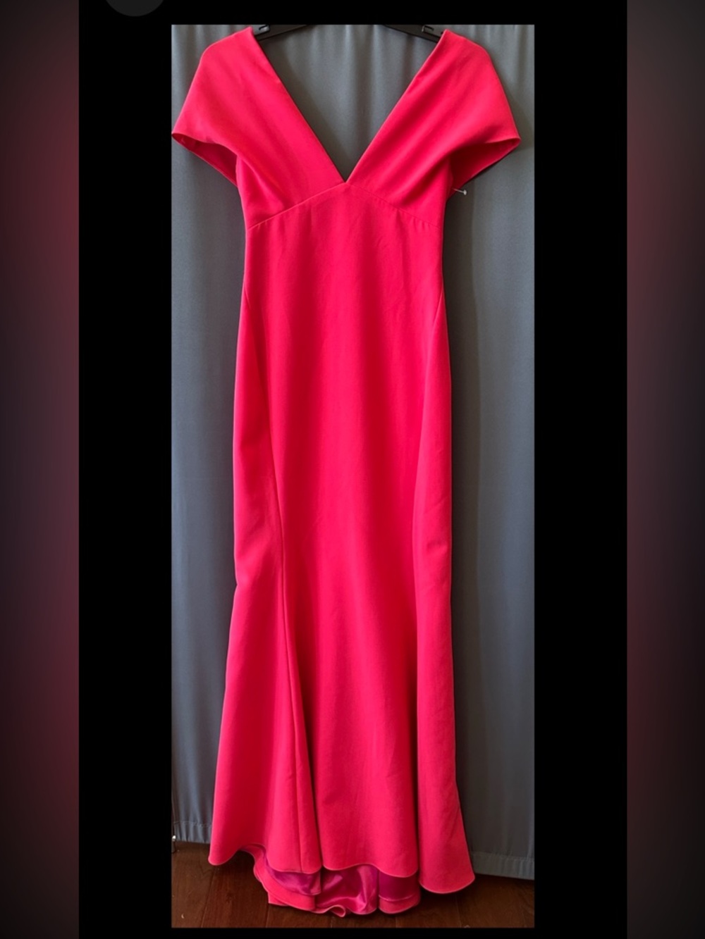 Amsale Flutter Sleeves Crepe Gown, Sz 4, New,$1250, Red With Pink Shade - Picture 6 of 13